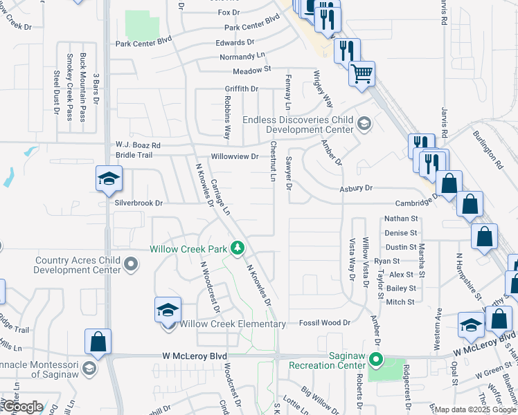 map of restaurants, bars, coffee shops, grocery stores, and more near 513 Kempson Ct in Saginaw