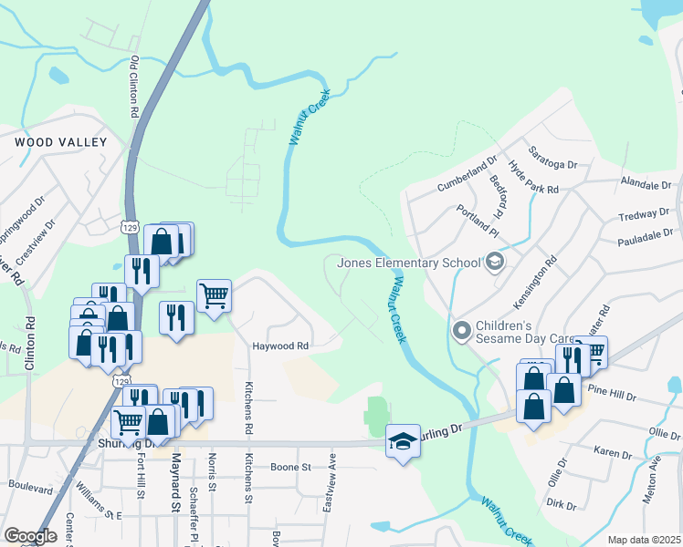 map of restaurants, bars, coffee shops, grocery stores, and more near 2050 Merriwood Drive in Macon