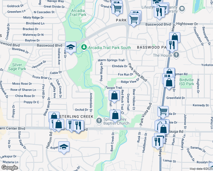 map of restaurants, bars, coffee shops, grocery stores, and more near 5233 Yampa Trail in Watauga