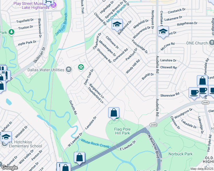 map of restaurants, bars, coffee shops, grocery stores, and more near 7930 Eagle Trail in Dallas