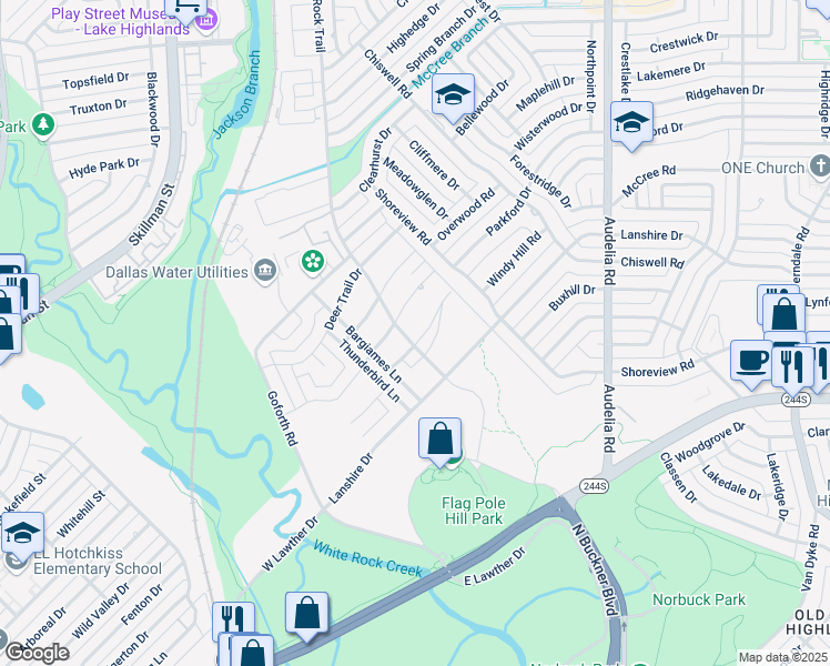 map of restaurants, bars, coffee shops, grocery stores, and more near 7930 Eagle Trail in Dallas