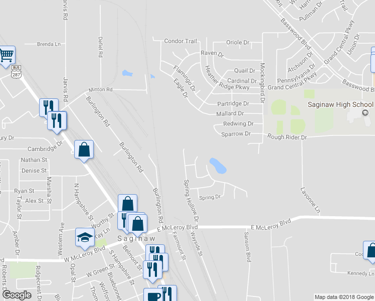 map of restaurants, bars, coffee shops, grocery stores, and more near 273 Spring Hollow Drive in Fort Worth