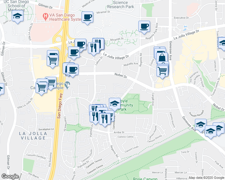 map of restaurants, bars, coffee shops, grocery stores, and more near in San Diego