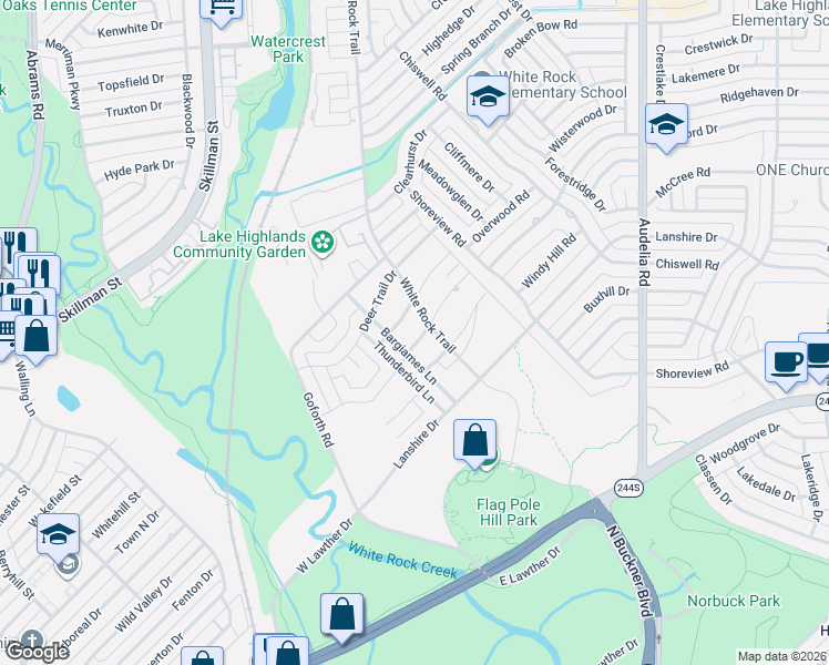map of restaurants, bars, coffee shops, grocery stores, and more near 7910 Nimrod Trail in Dallas