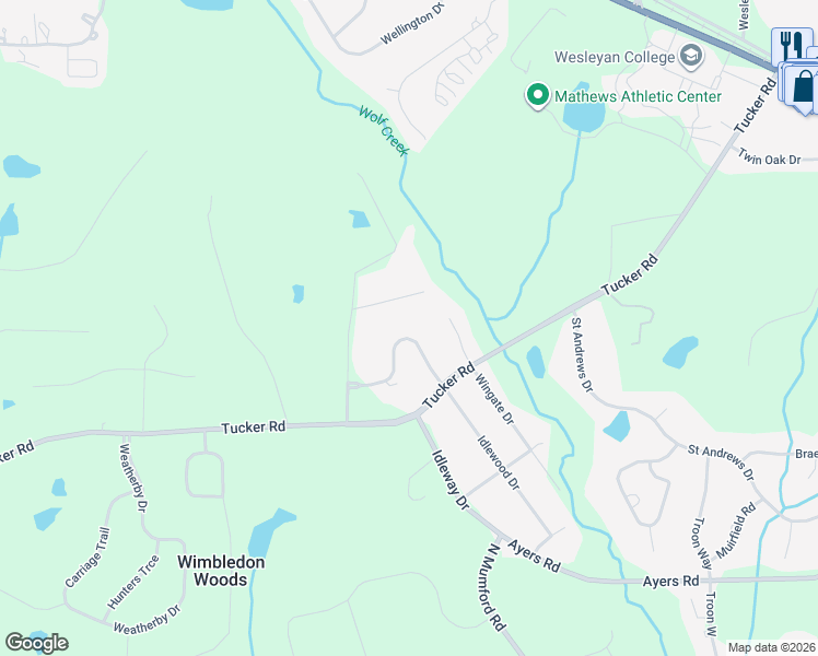 map of restaurants, bars, coffee shops, grocery stores, and more near 647 Richmond Hill Drive in Macon