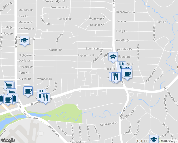 map of restaurants, bars, coffee shops, grocery stores, and more near 4225 Tomberra Way in Dallas