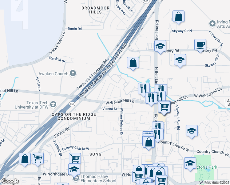 map of restaurants, bars, coffee shops, grocery stores, and more near 4146 Florence Drive in Irving