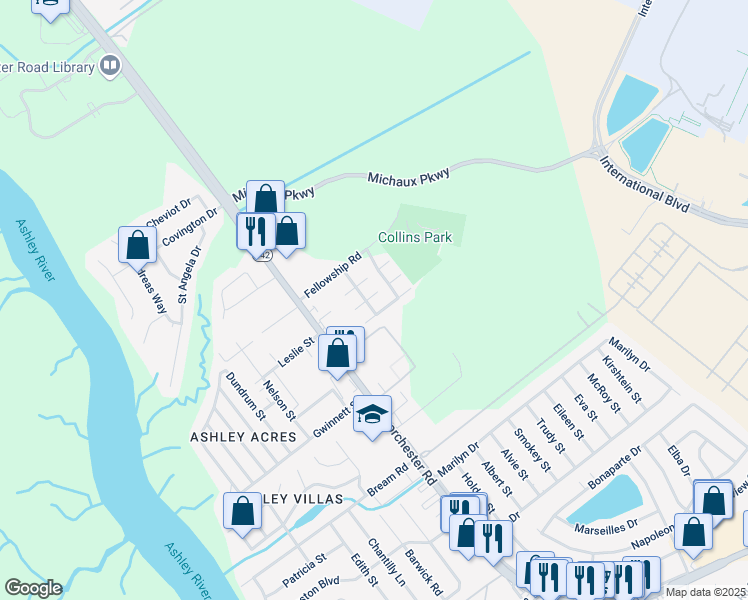 map of restaurants, bars, coffee shops, grocery stores, and more near 4240 Wales Court in North Charleston