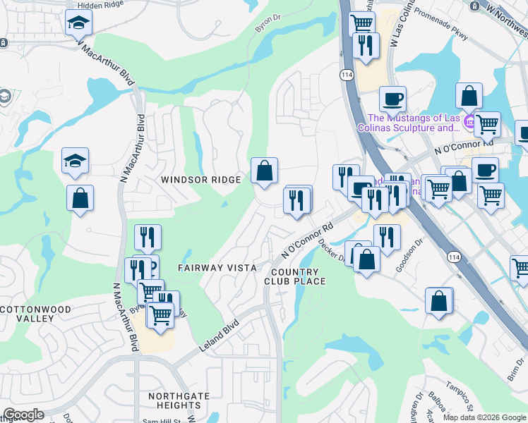 map of restaurants, bars, coffee shops, grocery stores, and more near 4464 Saint Andrews Boulevard in Irving