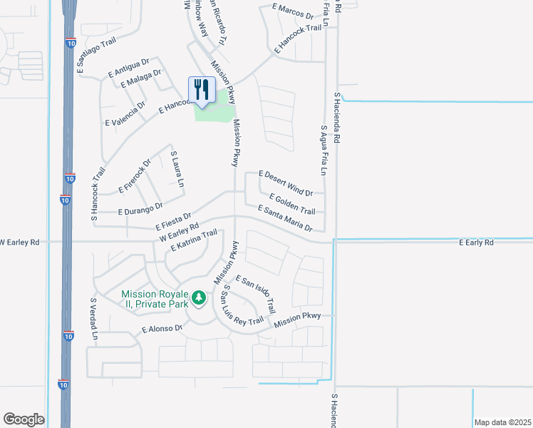 map of restaurants, bars, coffee shops, grocery stores, and more near 2603 East Santa Maria Drive in Casa Grande