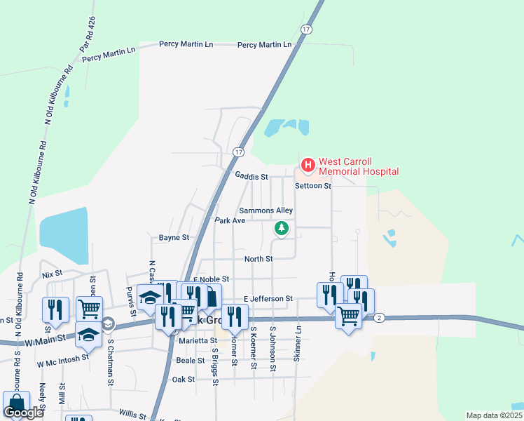 map of restaurants, bars, coffee shops, grocery stores, and more near Sammons Alley in Oak Grove