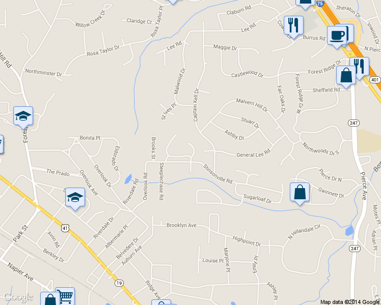 map of restaurants, bars, coffee shops, grocery stores, and more near 515 Shadow Moss Drive in Macon