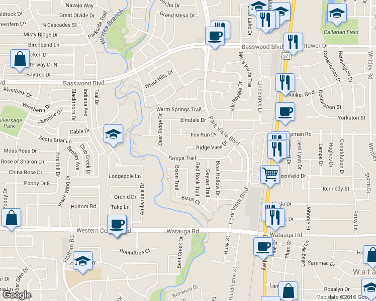 map of restaurants, bars, coffee shops, grocery stores, and more near 5320 Ridge View Drive in Watauga