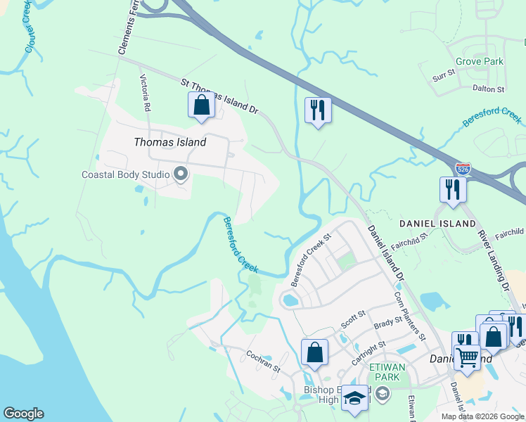 map of restaurants, bars, coffee shops, grocery stores, and more near 138 Collins Hill Lane in Charleston