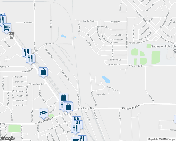 map of restaurants, bars, coffee shops, grocery stores, and more near 280 Spring Hollow Drive in Fort Worth