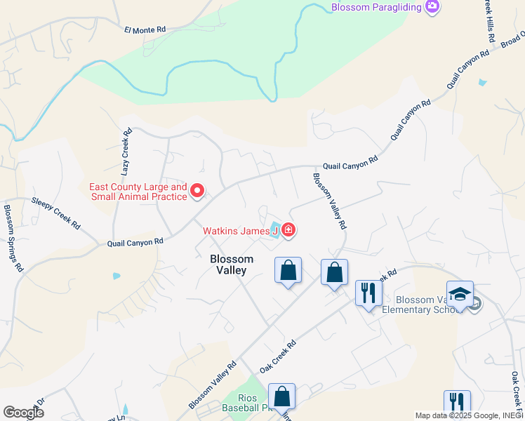 map of restaurants, bars, coffee shops, grocery stores, and more near 9986 Valle Caballo Lane in El Cajon