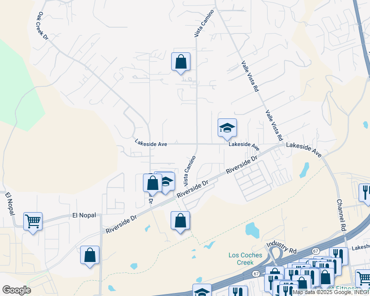 map of restaurants, bars, coffee shops, grocery stores, and more near 11721 Lakeside Avenue in Lakeside
