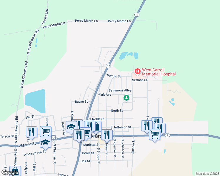 map of restaurants, bars, coffee shops, grocery stores, and more near Sammons Alley in Oak Grove