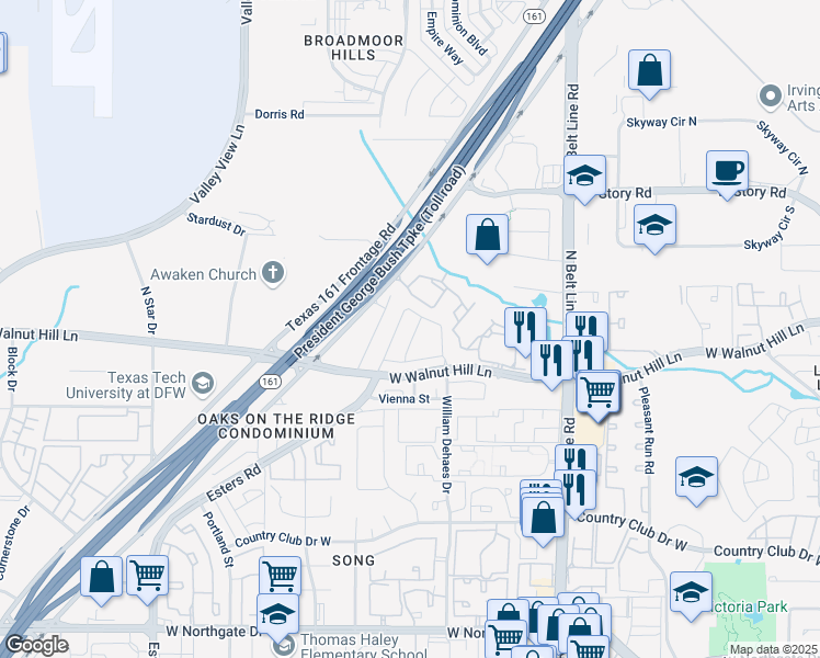 map of restaurants, bars, coffee shops, grocery stores, and more near 4146 Florence Drive in Irving