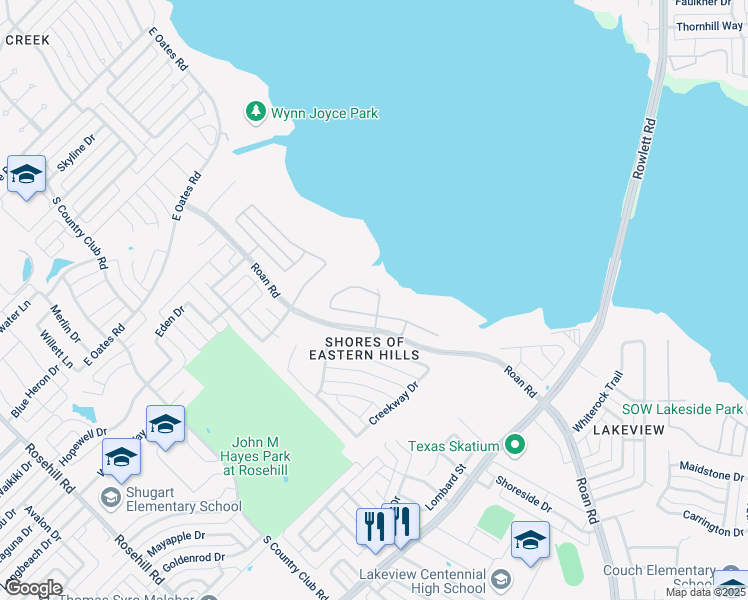 map of restaurants, bars, coffee shops, grocery stores, and more near 1533 Lakeland Park Drive in Garland