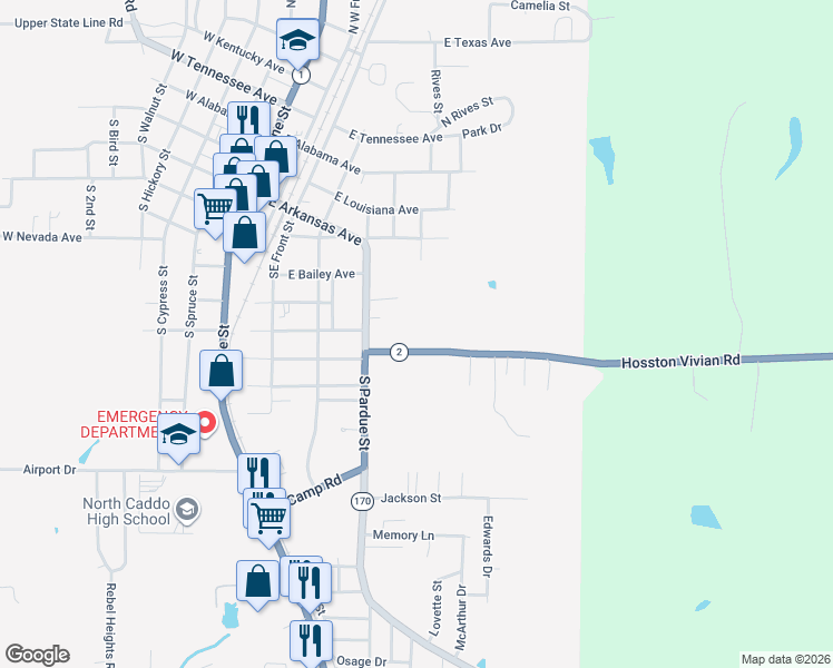 map of restaurants, bars, coffee shops, grocery stores, and more near 9424 Hosston Vivian Road in Vivian