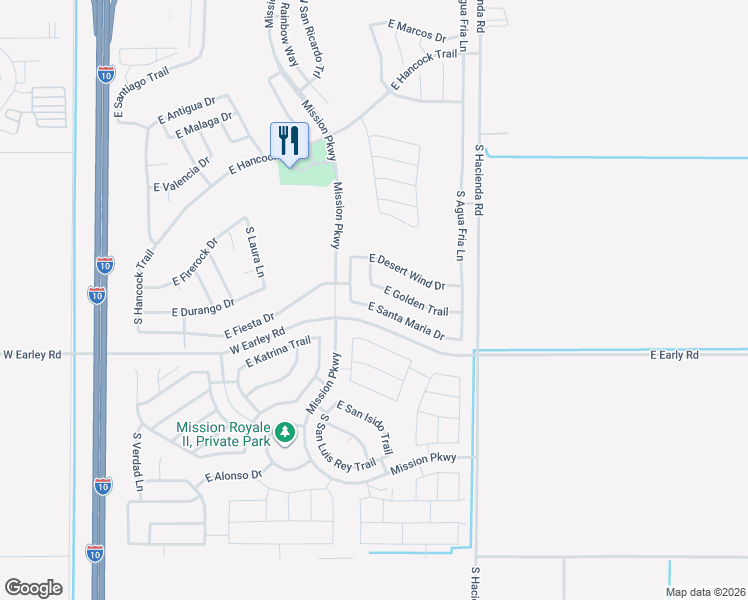 map of restaurants, bars, coffee shops, grocery stores, and more near 2592 East Santa Maria Drive in Casa Grande