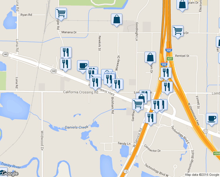map of restaurants, bars, coffee shops, grocery stores, and more near 9915 East Northwest Highway in Dallas