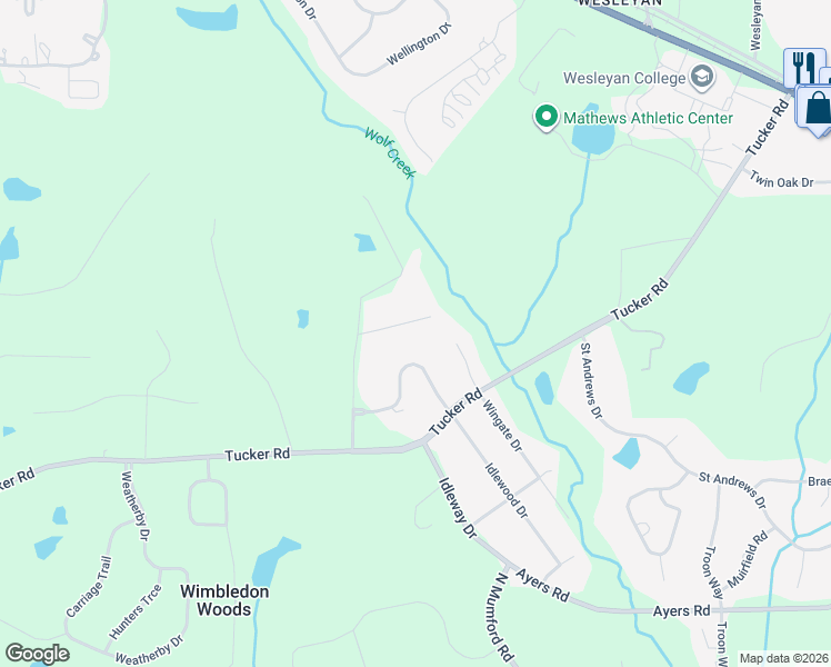 map of restaurants, bars, coffee shops, grocery stores, and more near 647 Richmond Hill Drive in Macon