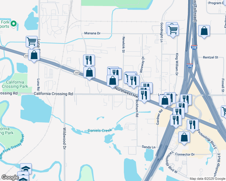 map of restaurants, bars, coffee shops, grocery stores, and more near 2018 West Northwest Highway in Dallas