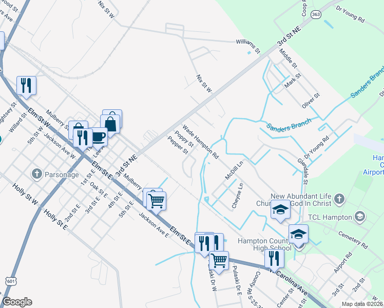 map of restaurants, bars, coffee shops, grocery stores, and more near Moores Lane in Hampton