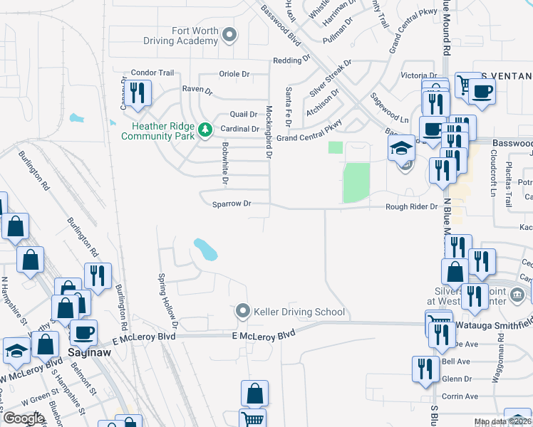 map of restaurants, bars, coffee shops, grocery stores, and more near 713 Pelican Way in Saginaw