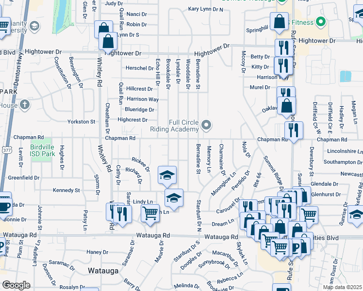 map of restaurants, bars, coffee shops, grocery stores, and more near 6620 Lyndale Drive in Watauga