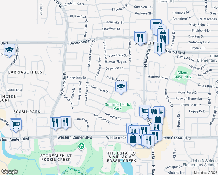 map of restaurants, bars, coffee shops, grocery stores, and more near 4020 Longstraw Drive in Fort Worth