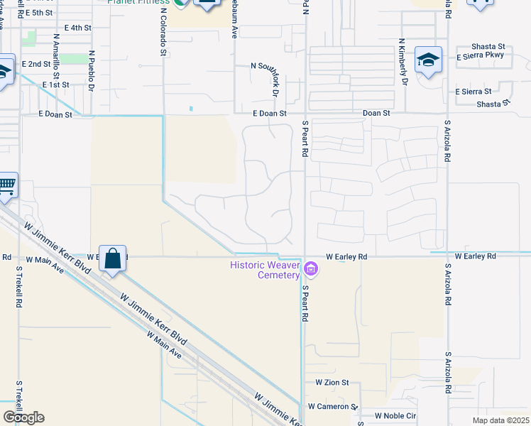 map of restaurants, bars, coffee shops, grocery stores, and more near 1426 East Verona Trail in Casa Grande