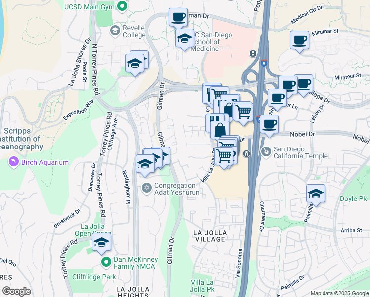 map of restaurants, bars, coffee shops, grocery stores, and more near 3123 Morning Way in San Diego