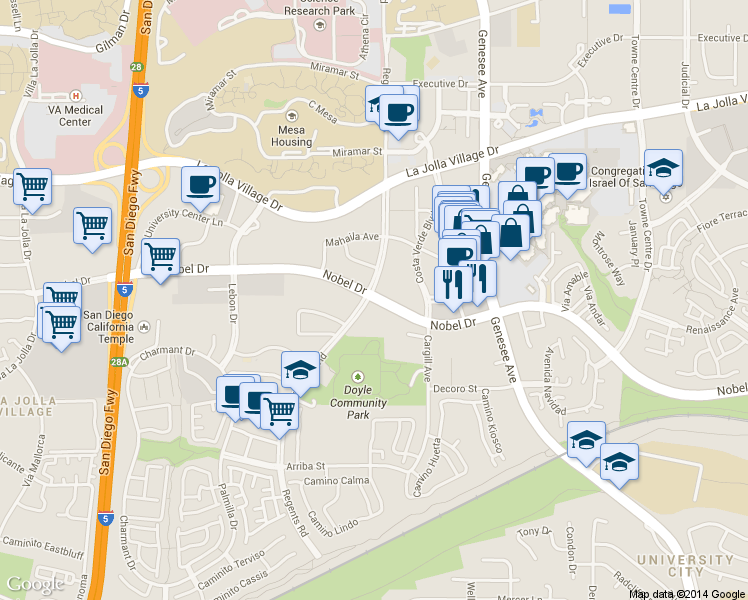 map of restaurants, bars, coffee shops, grocery stores, and more near in San Diego
