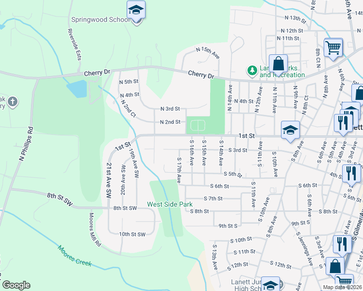 map of restaurants, bars, coffee shops, grocery stores, and more near 1709 1st St in Lanett