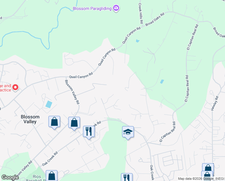 map of restaurants, bars, coffee shops, grocery stores, and more near 15082 Oak Creek Road in El Cajon