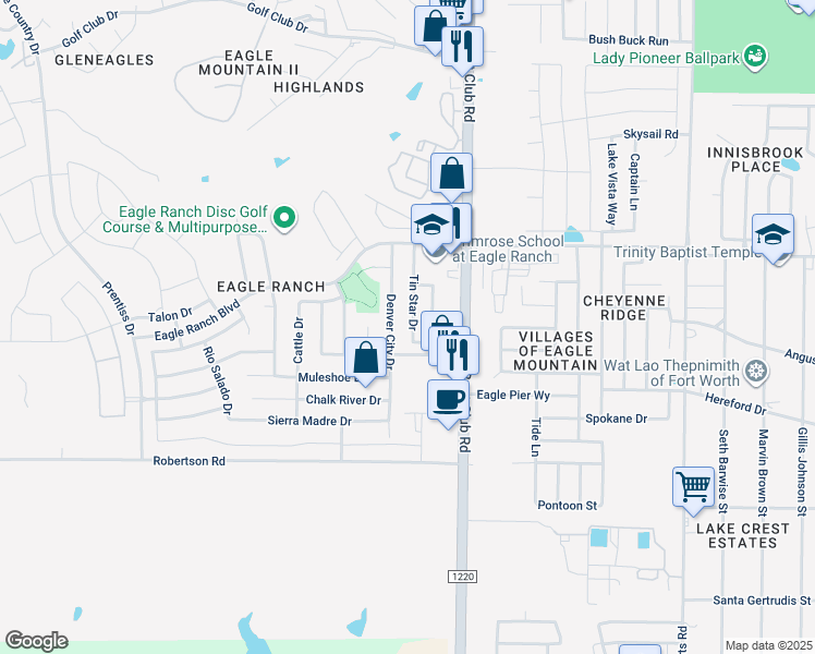 map of restaurants, bars, coffee shops, grocery stores, and more near 7256 Tin Star Drive in Fort Worth