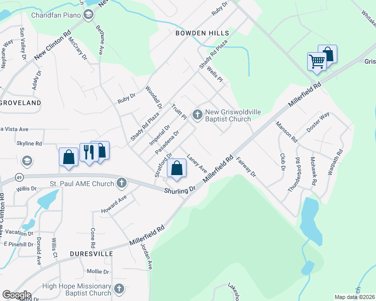 map of restaurants, bars, coffee shops, grocery stores, and more near 2970 Malibu Drive in Macon