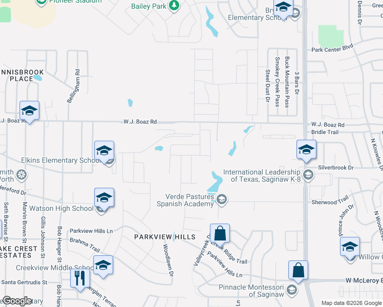map of restaurants, bars, coffee shops, grocery stores, and more near 4991 Wj Boaz Road in Fort Worth