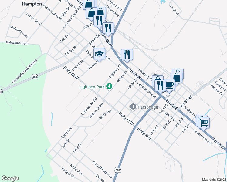 map of restaurants, bars, coffee shops, grocery stores, and more near 403 Willard Street in Hampton