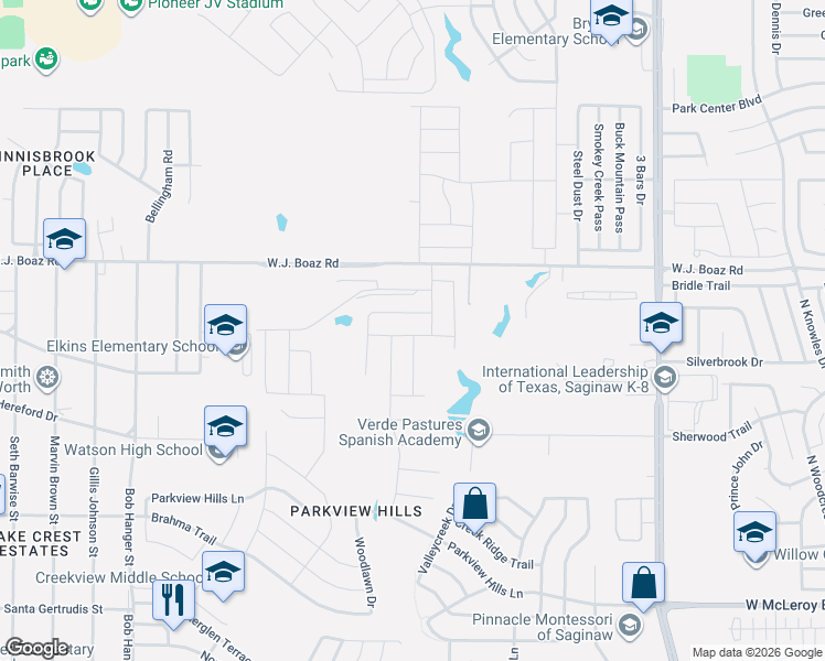 map of restaurants, bars, coffee shops, grocery stores, and more near 4991 Wj Boaz Road in Fort Worth
