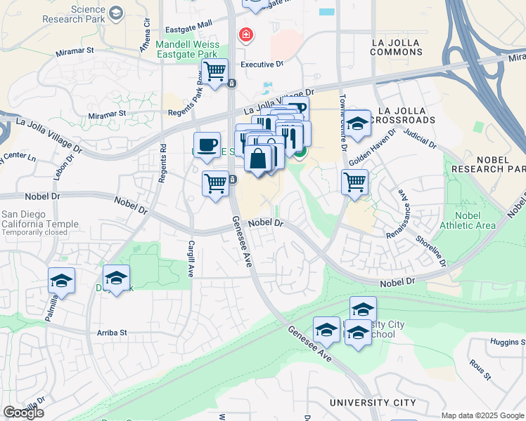 map of restaurants, bars, coffee shops, grocery stores, and more near 8949 Lombard Place in San Diego