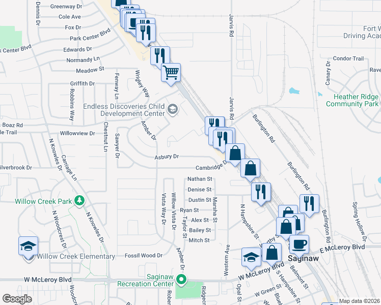 map of restaurants, bars, coffee shops, grocery stores, and more near 681 North Saginaw Boulevard in Saginaw