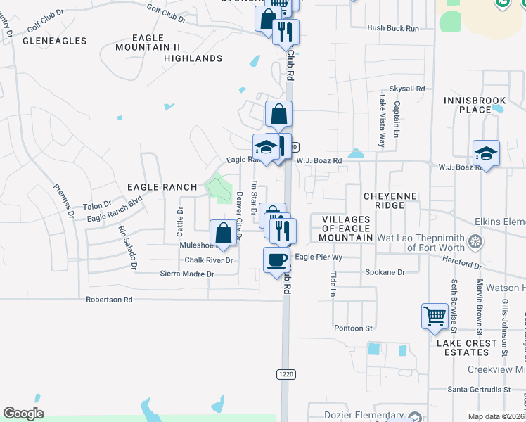 map of restaurants, bars, coffee shops, grocery stores, and more near 7256 Tin Star Drive in Fort Worth