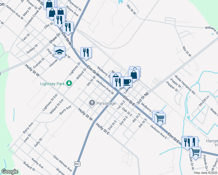 map of restaurants, bars, coffee shops, grocery stores, and more near 301-399 Elm Street West in Hampton