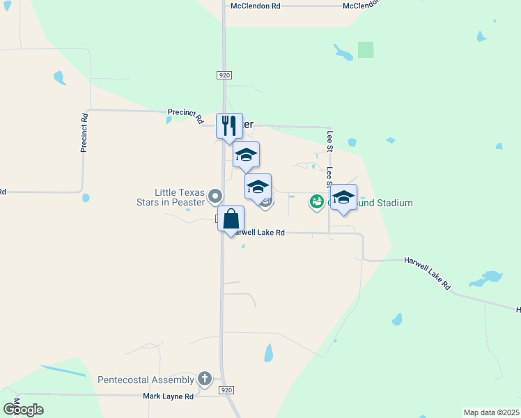map of restaurants, bars, coffee shops, grocery stores, and more near 3600 Harwell Lake Road in Weatherford