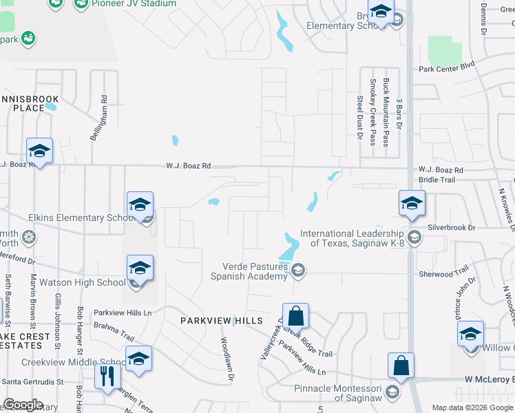 map of restaurants, bars, coffee shops, grocery stores, and more near 4991 Wj Boaz Road in Fort Worth