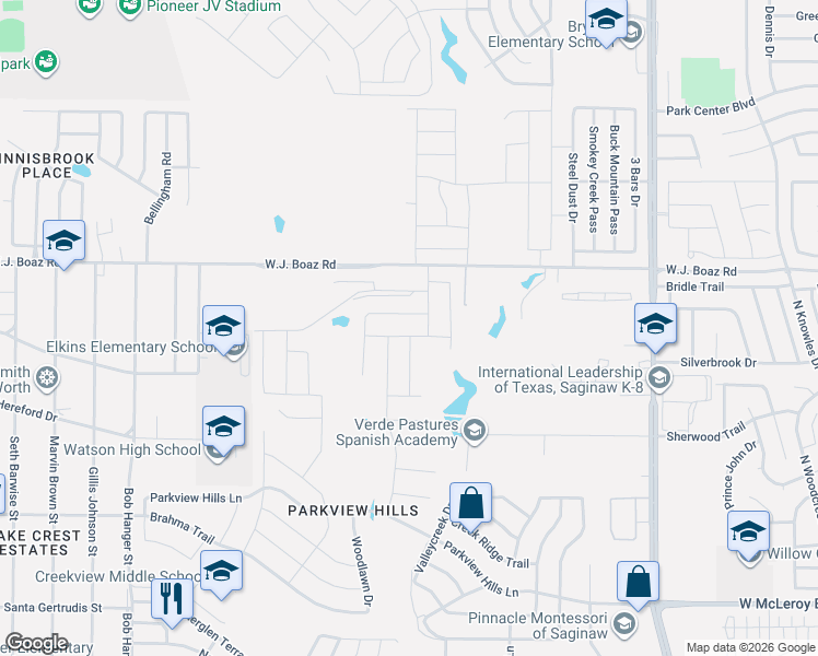 map of restaurants, bars, coffee shops, grocery stores, and more near 4991 Wj Boaz Road in Fort Worth